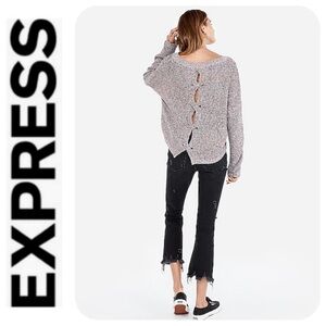 Express Cut Out Back Sweater Slouchy Cozy Relaxed Oversized Tweed Multicolor